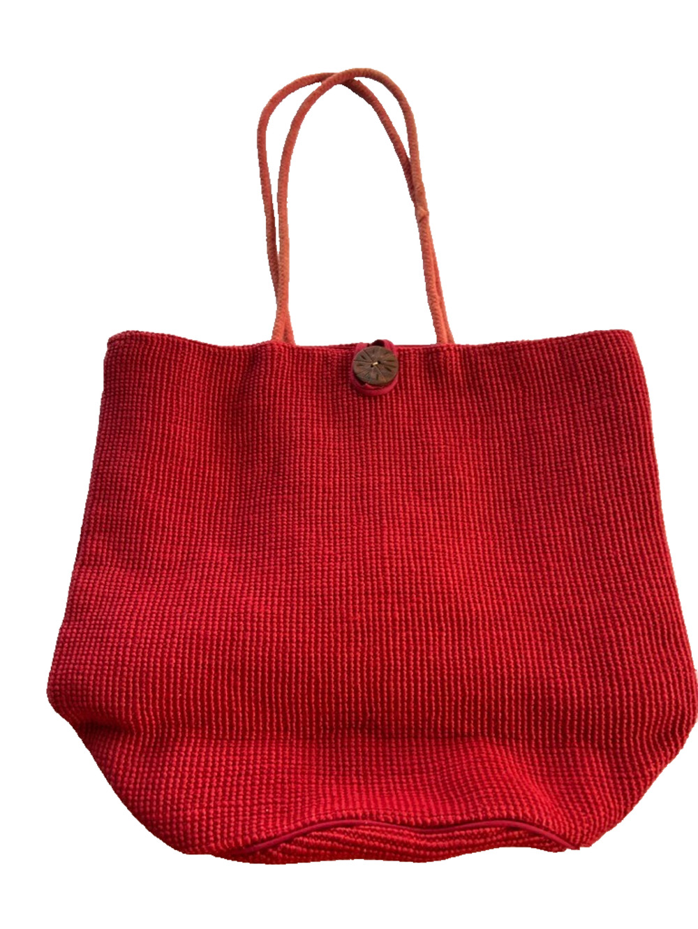 World Market Bag Shoulder Tote Women's Jute Red Cotton Bucket Picnic Purse Large